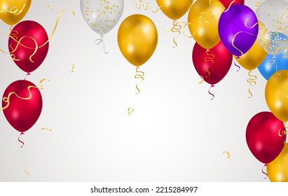 Happy birthday vector Celebration party banner  foil confetti and  and glitter balloons.with confetti helium balloon
