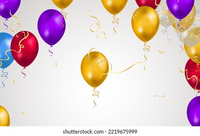 Happy birthday vector Celebration party banner  foil confetti and  and glitter balloons.with confetti helium balloon
