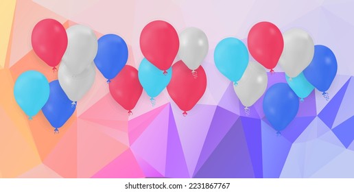 Happy birthday vector Celebration party banner foil confetti and and glitter balloons on Abstract Geometric backgrounds full Color