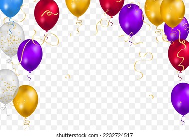 Happy birthday vector Celebration party banner  foil confetti and  and glitter balloons.with confetti helium balloon
