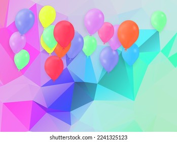 Happy birthday vector Celebration party banner foil confetti and and glitter balloons on Abstract Geometric backgrounds full Color