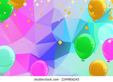 Happy birthday vector Celebration party banner foil confetti and and glitter balloons on Abstract Geometric backgrounds full Color