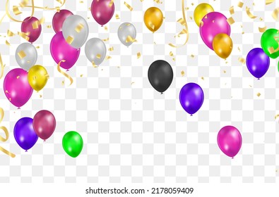 Happy birthday Vector Color glossy balloons isolated on transparent background New Year Party Decoration
