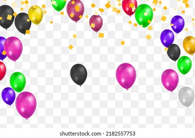 Happy birthday Vector Color glossy balloons isolated on transparent background New Year Party Decoration
