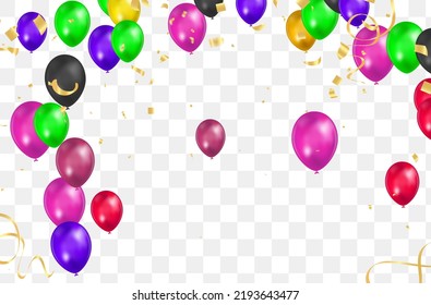 Happy birthday Vector Color glossy balloons isolated on transparent background New Year Party Decoration
