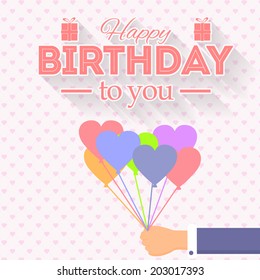 Happy Birthday Vector Design. Announcement and Celebration Message Poster, Flyer Flat Style