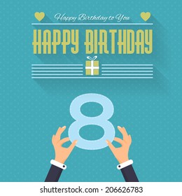 Happy Birthday Vector Design. Announcement and Celebration Message Poster, Flyer Flat Style