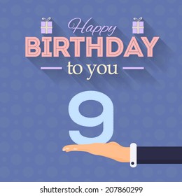 Happy Birthday Vector Design. Announcement and Celebration Message Poster, Flyer Flat Style 