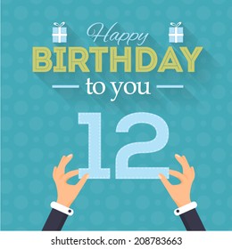 Happy Birthday Vector Design. Announcement and Celebration Message Poster, Flyer Flat Style 