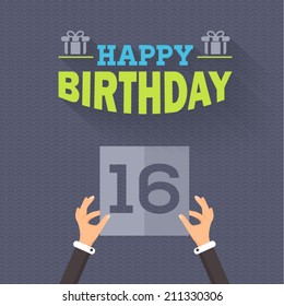 Happy Birthday Vector Design. Announcement and Celebration Message Poster, Flyer Flat Style 