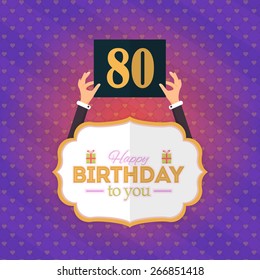 Happy Birthday Vector Design. Announcement and Celebration Message Poster, Flyer Flat Style Age Eighty
