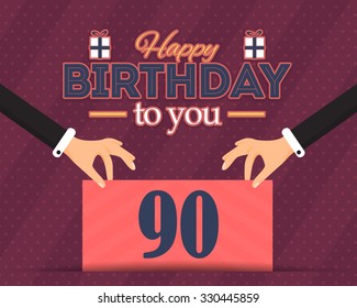 Happy Birthday Vector Design. Announcement and Celebration Message Poster, Flat Design. Age Ninety