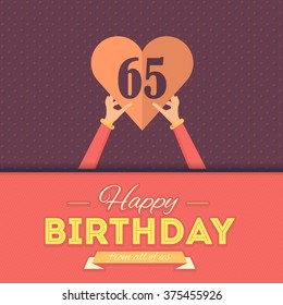 Happy Birthday Vector Design. Announcement and Celebration Message Poster, Flyer Flat Style Age 65