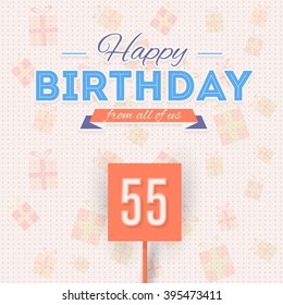 Happy Birthday Vector Design. Announcement and Greeting Message Banner, Flyer, Age 55