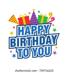 Happy Birthday Vector Design For Background and Greeting Card. Gift Box, Hat, Trumpet, Party Blowout Icon Vector