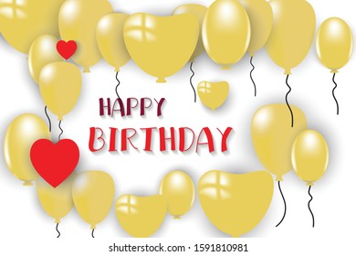 Happy birthday vector design with balloon , party invitation ,banner, heart