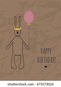 Happy Birthday vector design with cute rabbit. Card, poster, invitation. Vector illustration.