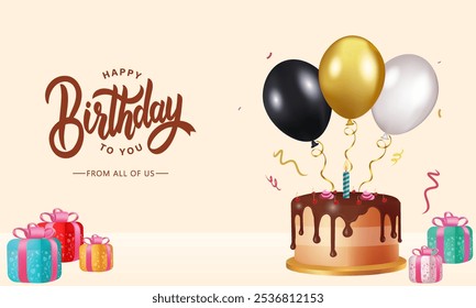 Feliz aniversário Vetor Design com 'Feliz aniversário para você' Texto com elementos divertidos como balões, presentes e decorações de confetes, perfeito para comemoração de aniversário cartões e convites