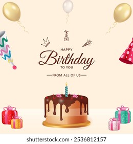 Happy Birthday Vector Design Featuring 'Happy Birthday to You' Text with Fun Elements Like Balloons, Gifts, and Confetti Decorations, Perfect for Birthday Celebration Greeting Cards and Invitations