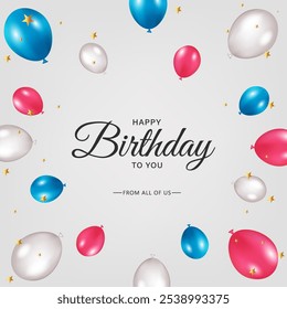 Happy Birthday Vector Design Featuring 'Happy Birthday to You' Text with Fun Elements Like Balloons, Gifts, and Confetti Decorations, Perfect for Birthday Celebration Greeting Cards and Invitations