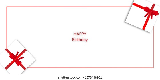 Happy Birthday vector design, the gift boxes with red ribbon bow placed in the corner of the card, design template for birthday celebration.