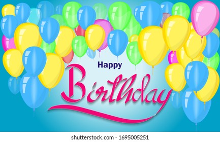 Happy birthday. It's a vector design for greeting cards, advertisements, publications, and posters with letters, balloons, gift boxes, and ribbons. design template for celebration.