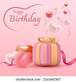 Happy Birthday vector design for greeting cards and poster with balloon, confetti and gift box, design template for birthday celebration.