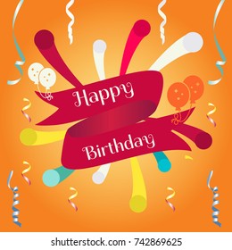 Happy Birthday vector design for greeting cards and poster with balloon and confetti, design template for birthday celebration.
