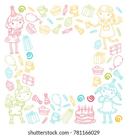 Happy birthday vector design Birthday hat Party and celebration. Kindergarten children, school kids party. Vector illustration.
