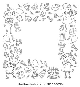 Happy birthday vector design Birthday hat Party and celebration. Kindergarten children, school kids party. Vector illustration.