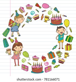 Happy birthday vector design Birthday hat Party and celebration. Kindergarten children, school kids party. Vector illustration.