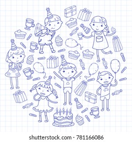 Happy birthday vector design Birthday hat Party and celebration. Kindergarten children, school kids party. Vector illustration.