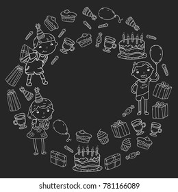 Happy birthday vector design Birthday hat Party and celebration. Kindergarten children, school kids party. Vector illustration.