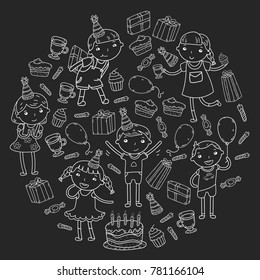 Happy birthday vector design Birthday hat Party and celebration. Kindergarten children, school kids party. Vector illustration.