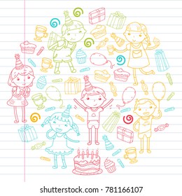 Happy birthday vector design Birthday hat Party and celebration. Kindergarten children, school kids party. Vector illustration.