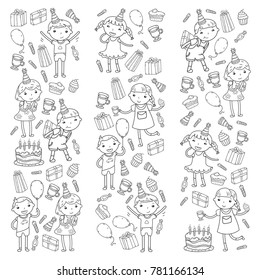 Happy birthday vector design Birthday hat Party and celebration. Kindergarten children, school kids party. Vector illustration.
