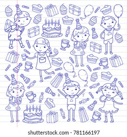 Happy birthday vector design Birthday hat Party and celebration. Kindergarten children, school kids party. Vector illustration.