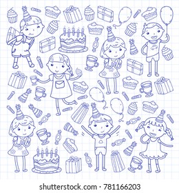 Happy birthday vector design Birthday hat Party and celebration. Kindergarten children, school kids party. Vector illustration.