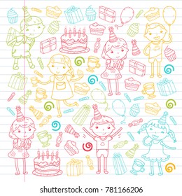 Happy birthday vector design Birthday hat Party and celebration. Kindergarten children, school kids party. Vector illustration.