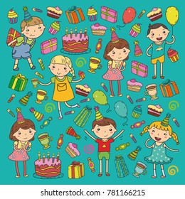 Happy birthday vector design Birthday hat Party and celebration. Kindergarten children, school kids party. Vector illustration.