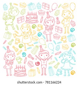 Happy birthday vector design Birthday hat Party and celebration. Kindergarten children, school kids party. Vector illustration.