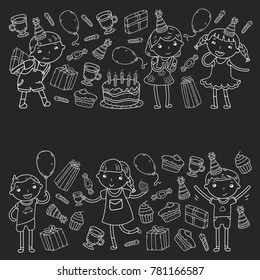 Happy birthday vector design Birthday hat Party and celebration. Kindergarten children, school kids party. Vector illustration.