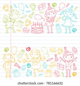 Happy birthday vector design Birthday hat Party and celebration. Kindergarten children, school kids party. Vector illustration.
