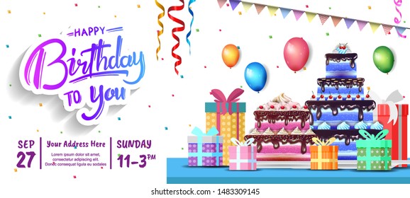 Happy Birthday vector design with party element for poster, banner, invitation and greeting card