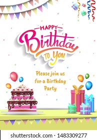 Happy Birthday vector design with party element for birthday celebration, greeting card, invitation and poster