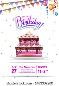 Happy Birthday vector design with party element for birthday celebration, greeting card, invitation and poster