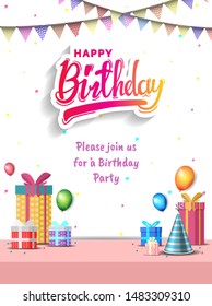 Happy Birthday vector design with party element for birthday celebration, greeting card, invitation and poster