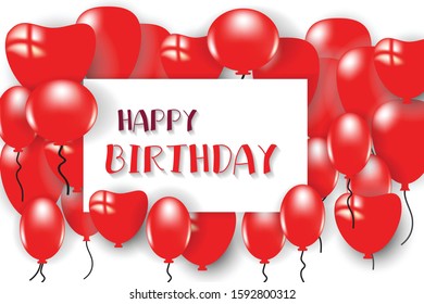 Happy birthday vector design with red balloon , party invitation ,banner, valentine