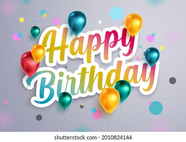 Happy birthday vector design. Happy birthday text in gradient paper cut decoration with balloons celebrating element for kids festive party greeting card design. Vector illustration