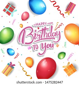 happy birthday vector design with typography and birthday element for celebration, background, template, invitation and greeting card